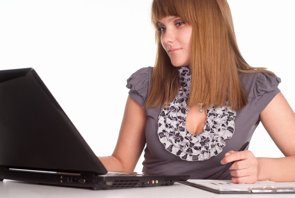 Girl with laptop - Foto, afbeelding