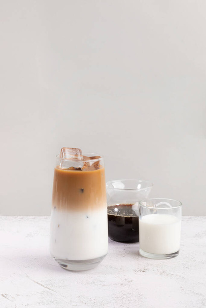 Summer drink background, iced latte coffee with espresso and milk - Foto, Imagen
