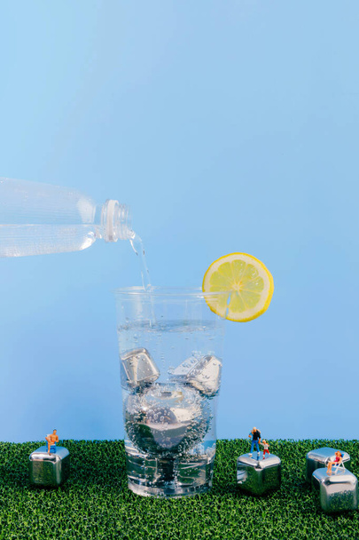summer blue background, creative photo of stainless ice - Photo, image