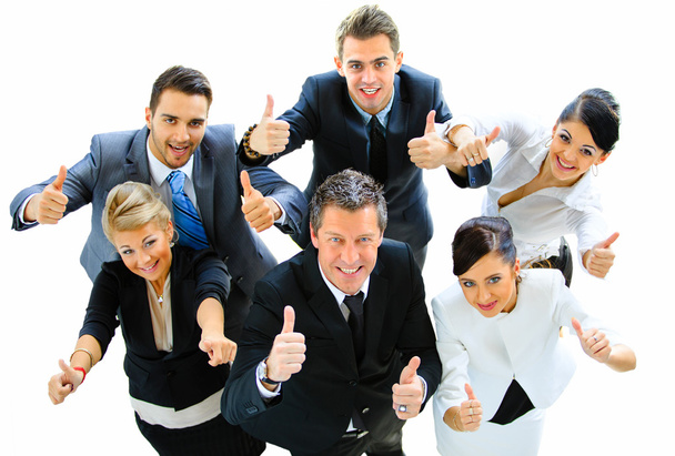 Top view of executives smiling and pointing - Foto, Imagen