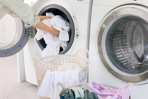 aesthetic laundry concept, white clothing laundry - Photo, Image