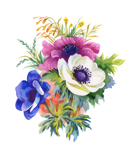 Beautiful bouquet of anemone flowers - Фото, зображення