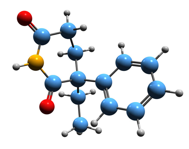  3D image of Glutethimide skeletal formula - molecular chemical structure of  hypnotic sedative isolated on white background - Valokuva, kuva