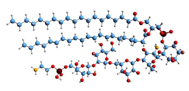 3D image of glycosylphosphatidylinositol skeletal formula - molecular chemical structure of GPI isolated on white background - Photo, Image