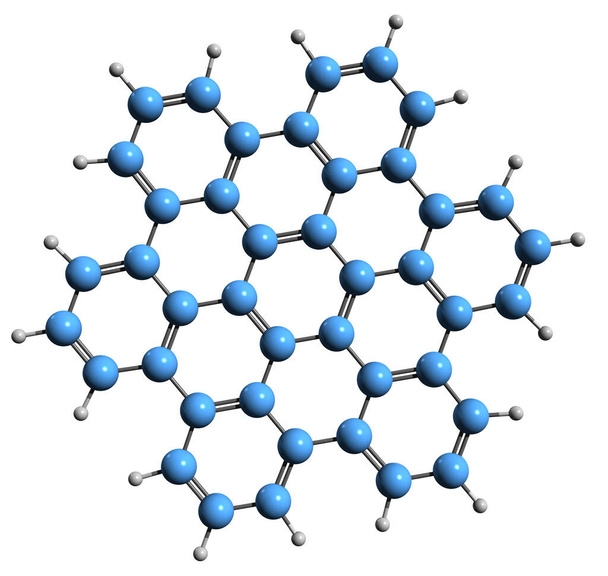 3D image of hexabenzocoronene skeletal formula - molecular chemical structure of Hexa-peri-hexabenzocoronene isolated on white background - Zdjęcie, obraz