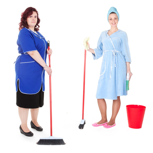 Nettoyants pour femmes avec serpillière
 - Photo, image