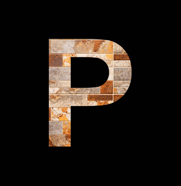 Alphabet letter P on tile background - Veneer texture - Fotó, kép