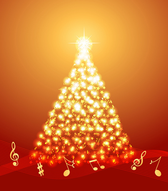 Christmas tree with musical notes - Vector, Image