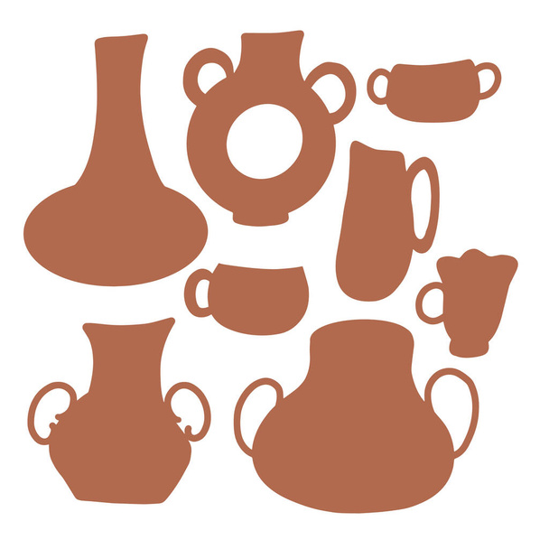 Pots icons set on pottery workshop. Clay pots icons vector illustration. Pottery school, ceramic cources - Vector, Imagen