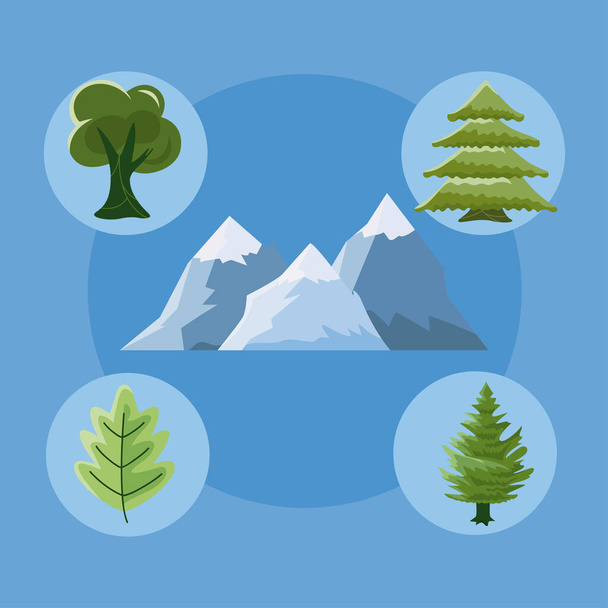 cinco ícones de paisagem natureza conjunto - Vetor, Imagem