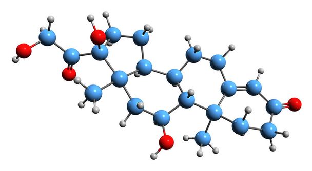  3D image of Hydrocortisone skeletal formula - molecular chemical structure of hormone cortisol medication isolated on white background - Φωτογραφία, εικόνα
