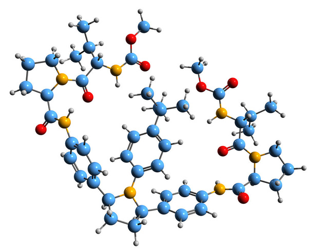  3D image of Ombitasvir skeletal formula - molecular chemical structure of antiviral drug isolated on white background - Fotoğraf, Görsel