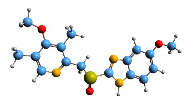  3D image of Omeprazole skeletal formula - molecular chemical structure of  gastroesophageal reflux disease medication isolated on white background - Photo, image