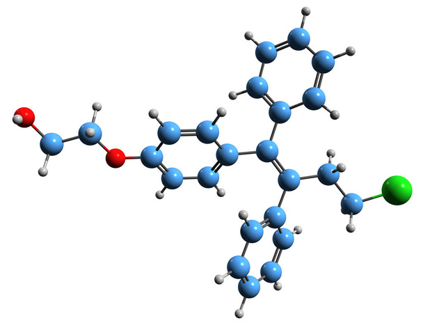  3D image of Ospemifene skeletal formula - molecular chemical structure of Deaminohydroxytoremifene isolated on white background - Φωτογραφία, εικόνα