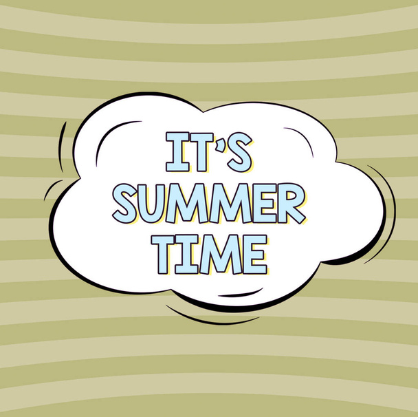 Text caption presenting It S Summer Time, Word for Relax sunny hot season of the year Vacation beach trip Cloud Thought Bubble With Template For Web Banners And Advertising. - Foto, Imagen