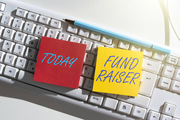 Inspiration showing sign Fund Raiser, Business concept person whose job or task is seek financial support for charity Important Messages Written On Two Notes On Desk With Pen And Keyboard. - Fotoğraf, Görsel