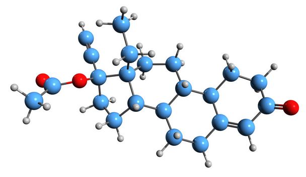 3D-зображення скелетної формули ацетату Левонгестрела - молекулярна хімічна структура 3-кріоноргооцінки ізольовано на білому тлі
 - Фото, зображення