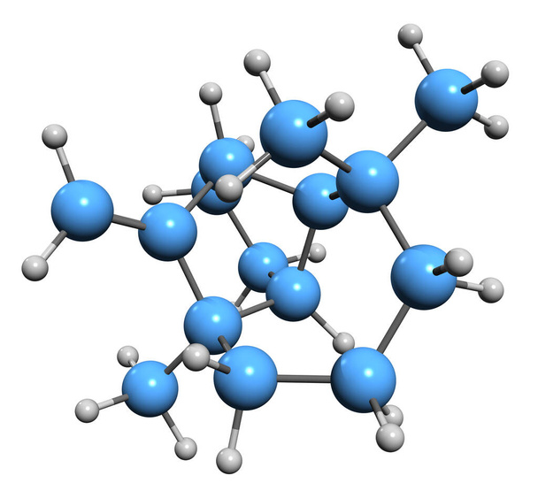3D-зображення скелетної формули Лонгіфоліну - молекулярна хімічна структура трициклічного кунжуту ізольованого на білому тлі
 - Фото, зображення