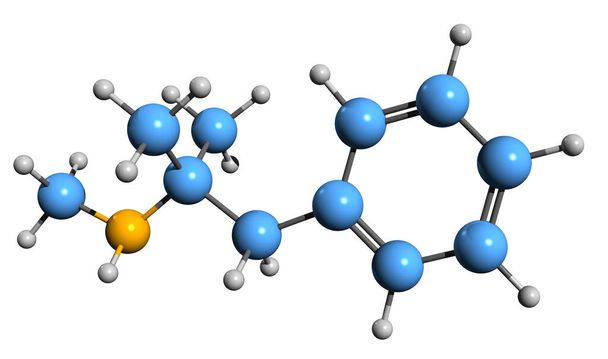 3D image of Mephentermine skeletal formula - molecular chemical structure of cardiac stimulant isolated on white background - Fotografie, Obrázek