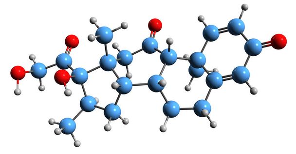 3D image of Meprednisone skeletal formula - molecular chemical structure of  glucocorticoid isolated on white background - Φωτογραφία, εικόνα