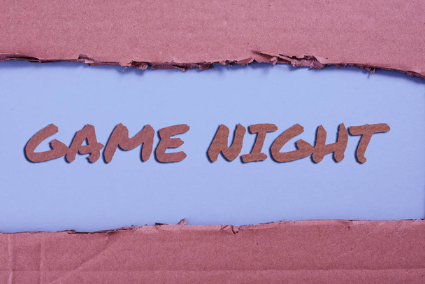Conceptual display Game Night, Concept meaning event in which folks get together for the purpose of getting laid Important Informations Written Between Ripped Cardboards. - Foto, imagen