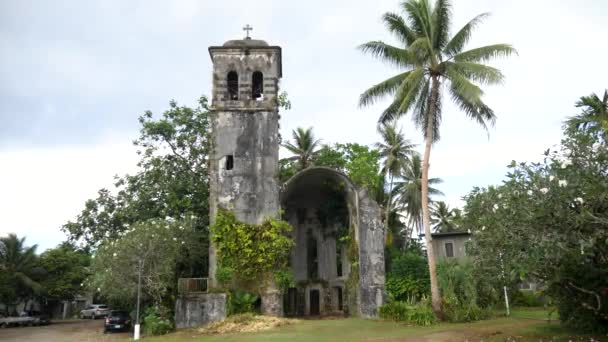 Old ruins of a church in Kolonia city, Pohnpei, Micronesia. German Bell Tower. High quality 4k footage - Video