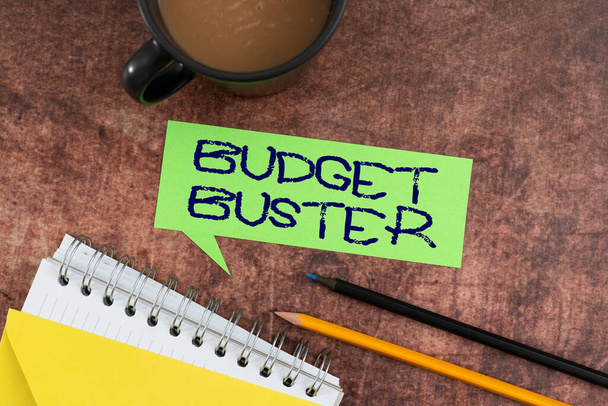 Text caption presenting Budget Buster, Word Written on Carefree Spending Bargains Unnecessary Purchases Overspending Engineer Showing Cellphone With Digital Patterns With Futuristic Designs. - Foto, Imagen