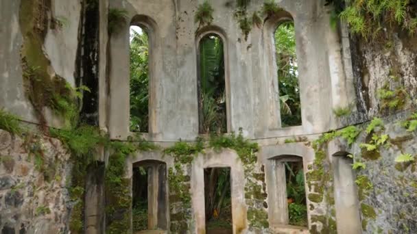 Old ruins of a church in Kolonia city, Pohnpei, Micronesia. Inside the German Bell Tower. High quality 4k footage - Felvétel, videó