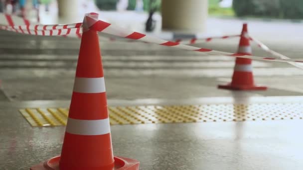 Danger zone with road cone and tape. Red caution tape. High quality 4k footage - Footage, Video