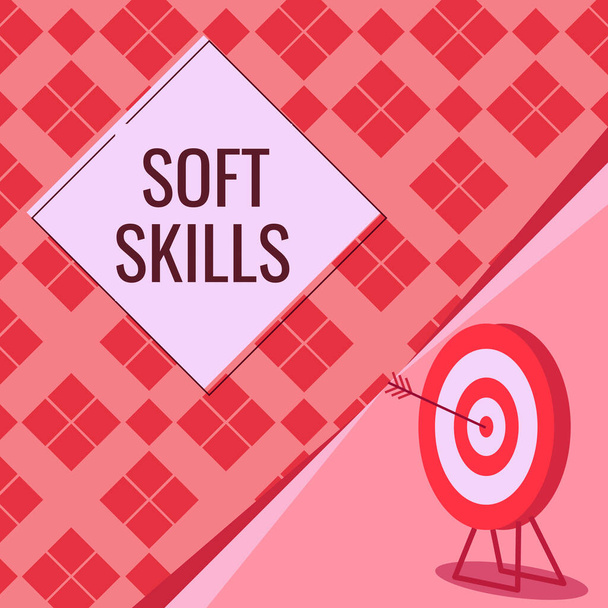 Inspiration showing sign Soft Skills, Concept meaning personal attribute enable interact effectively with other showing Target With Bullseye Representing Successfully Completed Project. - Foto, afbeelding