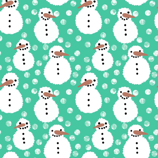 Winter seamless snowman and snowflakes pattern for Christmas wrapping paper and kids notebooks and accessories and fabrics. High quality illustration - Zdjęcie, obraz