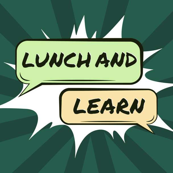 Inspiration showing sign Lunch And Learn, Word Written on Have meal and study motivation for education learning eating Pair Of Blank Chat Bubbles Representing Social Media Communication. - Zdjęcie, obraz