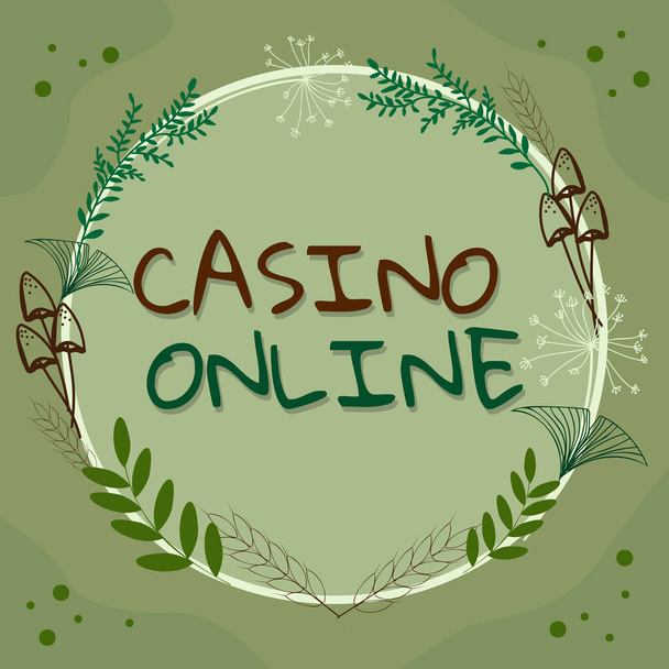 Conceptual caption Casino Online, Word for Computer Poker Game Gamble Royal Bet Lotto High Stakes Frame Decorated With Colorful Flowers And Foliage Arranged Harmoniously. - Valokuva, kuva