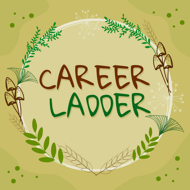Text caption presenting Career Ladder, Business concept Job Promotion Professional Progress Upward Mobility Achiever Frame Decorated With Colorful Flowers And Foliage Arranged Harmoniously. - Photo, Image