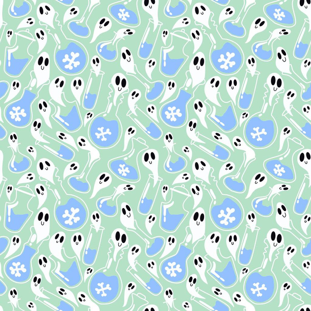 Halloween poison witch potion seamless ghost cartoon pattern for wrapping paper and kids and accessories and notebooks and festive fabrics. High quality illustration - Zdjęcie, obraz