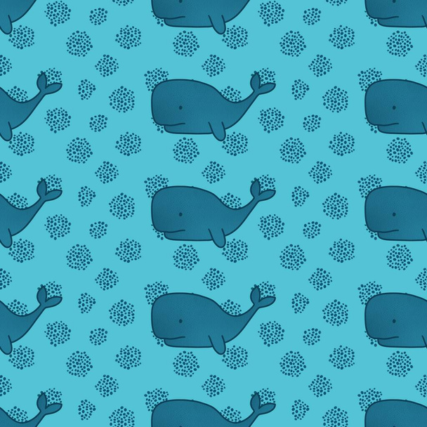 Cartoon kids seamless ocean whale pattern for wrapping paper and clothes print and accessories and notebooks and fabrics. High quality illustration - Fotografie, Obrázek