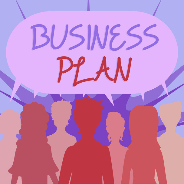 Inspiration showing sign Business Plan, Business overview Structural Strategy Goals and Objectives Financial Projections Group Of People Sharing Important Informations In Speech Bubble. - Fotó, kép