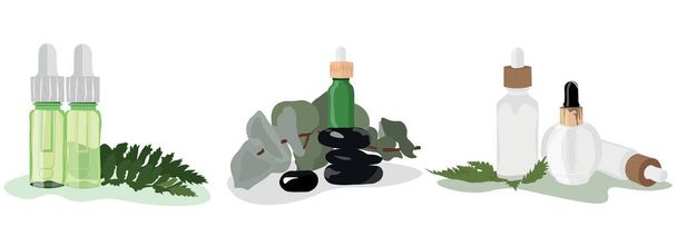 Set of natural cosmetics and spa stones on white background - Vektor, Bild