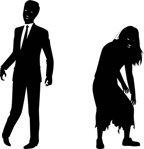 Silhouette illustrations of people who turned into zombies - Vektor, obrázek