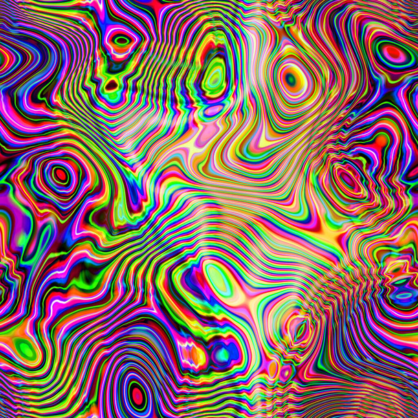 Modèle géométrique répétable psychédélique avec lignes courbes, formes liquides funky, design coloré ondulé vif. Modèle urbain hippie pour garçon, fille, vêtements de sport, papier d'emballage. Mode rétro 80-90 's - Photo, image