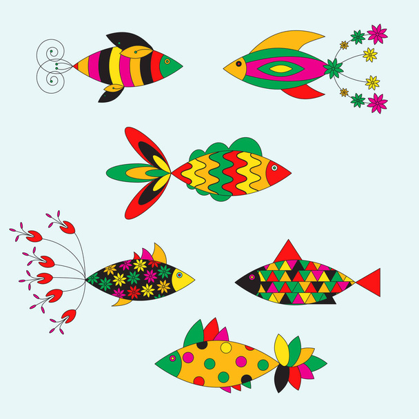 Set of fantasy fish - Vettoriali, immagini