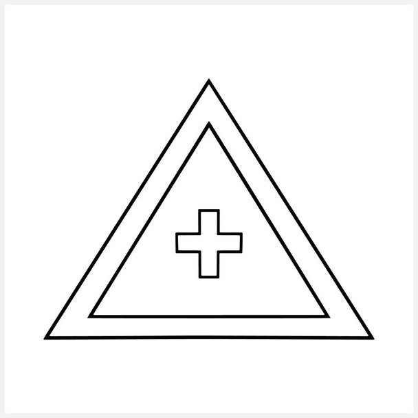 Triangle with cross Shield, guard icon isolated. Doodle warning sign. Filled flat Sticker. Vector stock illustration. EPS 10 - Vector, Image