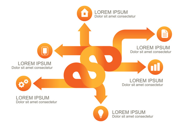 Infographic narancssárga nyilak kerek ikonok, vektor háttér te - Vektor, kép