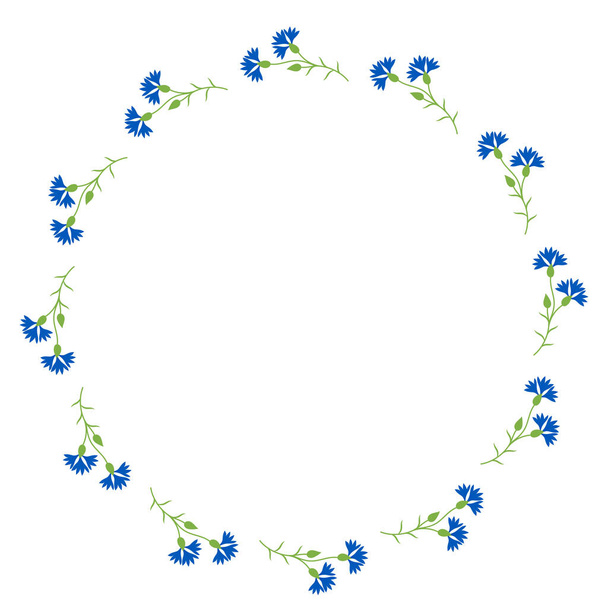 Round frame with blue flowers cornflowers. Vector illustration. Postcard napkin, decoration. Floral pattern for decor, design, print and napkins - Vector, imagen