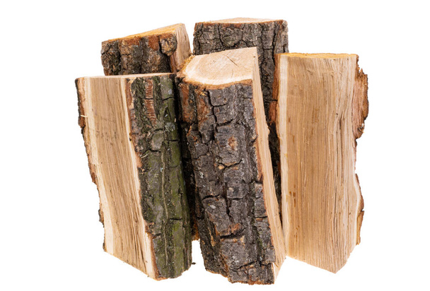 chopped oak firewood isolated on white background - Foto, Imagem