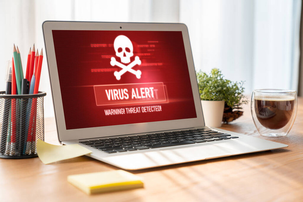 Varování před viry na obrazovce počítače odhalilo modish cyber threat, hacker, computer virus and malware - Fotografie, Obrázek