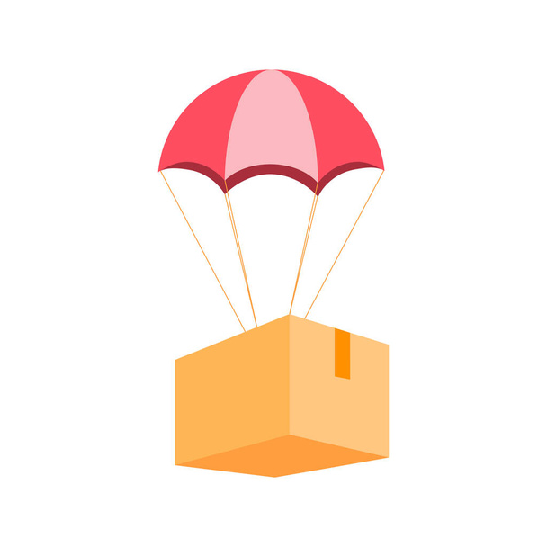 Parachute delivering cardboard box. Flat color. Vector illustration - Vector, Image