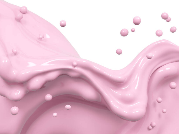 Plusk różowy jogurt, abstrakcyjne tło, 3d ilustracja renderowania żywności produktów mlecznych plakat reklamowy. - Zdjęcie, obraz