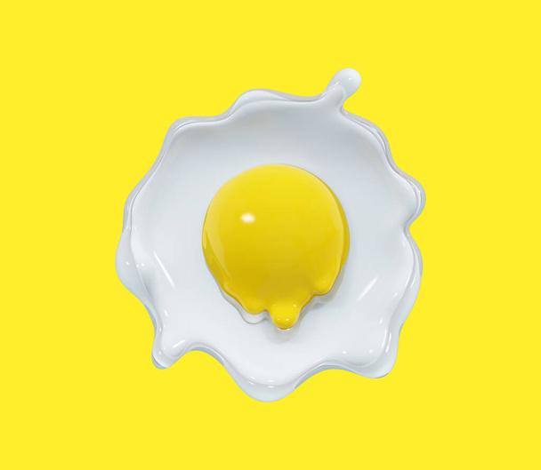 Top view of fried egg isolated realistic 3d icon. Food illustration isolated over yellow 3d rendering - Foto, afbeelding