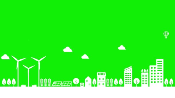 Smart ecology city illustration animation ( mp4 ) | Green background for chroma key use. - Imágenes, Vídeo